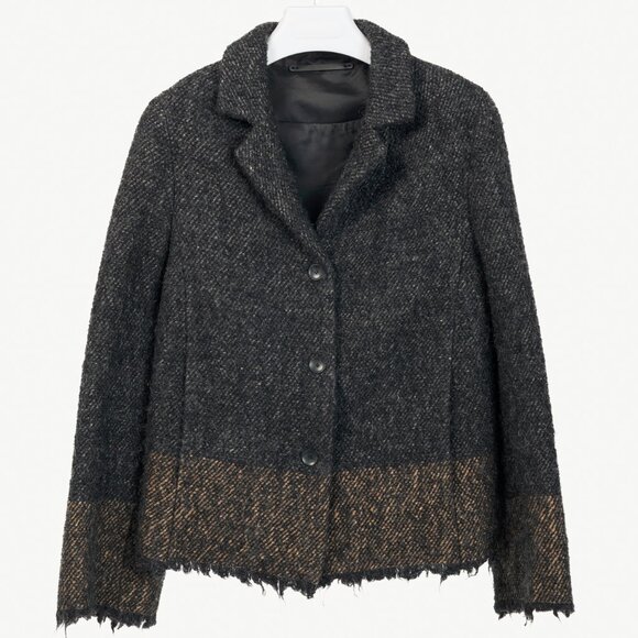 Annette Gortz AW/16 Mona Charcoal Wool-Blend Frayed-Hem Jacket - Picture 1 of 10